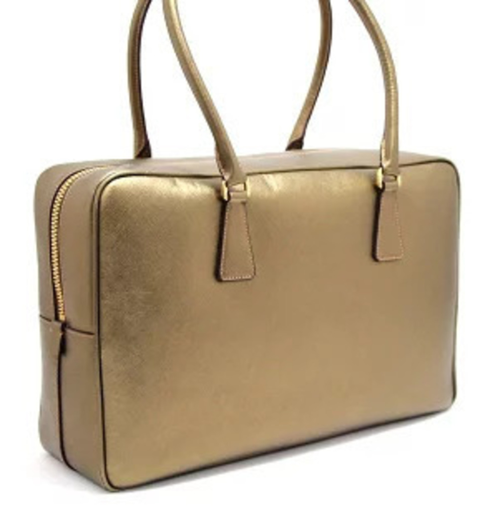 Prada Triangle Leather Saffiano Metallic Handbag Gold